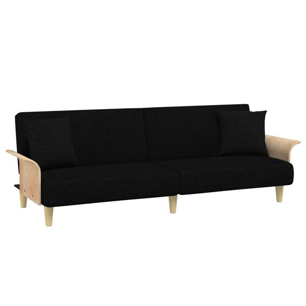 vidaXL Dvivietė sofa-lova su pagalvėmis ir pakoja, juoda, aksomas