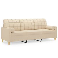 vidaXL Trivietė sofa su pagalvėlėmis, kreminės spalvos, 180cm, audinys