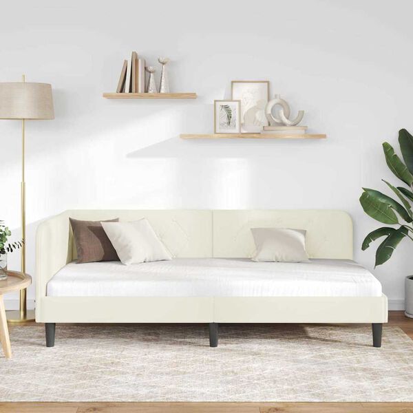 vidaXL Kampinė lovos konstrukcija Kreminė 100 x 200 cm Aksomas