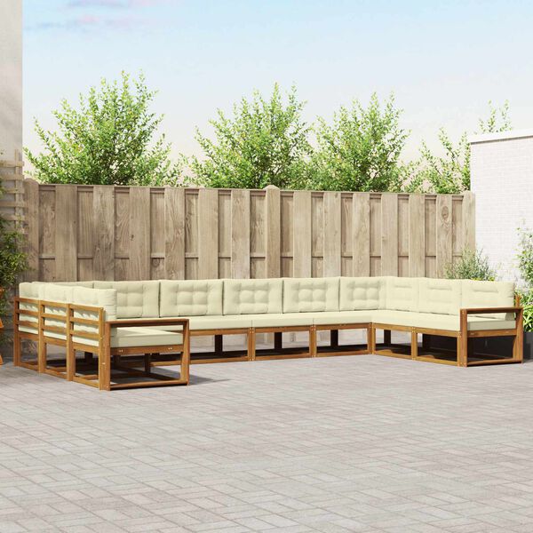 vidaXL Lauko sofos komplektas 10 pcs Natūralus ir grietinėlė