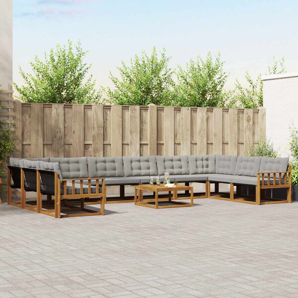 vidaXL Lauko sofos komplektas 11 pcs Natūrali ir &scaron;viesiai pilka