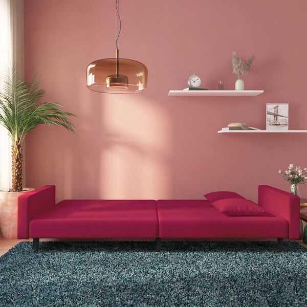 vidaXL Dvivietė sofa-lova su dvejomis pagalvėmis, vyno, aksomas