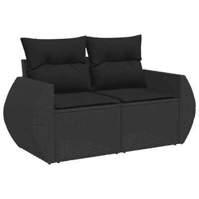 vidaXL Sofos komplektas su pagalvėlėmis, 7 dalių, juodas, poliratanas