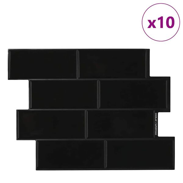 vidaXL Metro plytelė 10 pcs Juoda 29.4 x 21.4 cm Poliuretanas ir PET