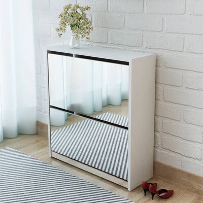vidaXL Batų dėžė, 2 lygių su veidrodžiais, balta, 63x17x67 cm