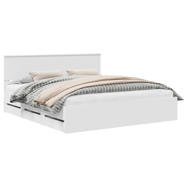 vidaXL Lovos rėmas su stalčių Balta 200 x 200 cm Inžinerinė mediena