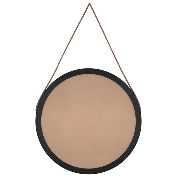 vidaXL Sieninis veidrodis su dirželiu, juodos spalvos, 55cm skersmens