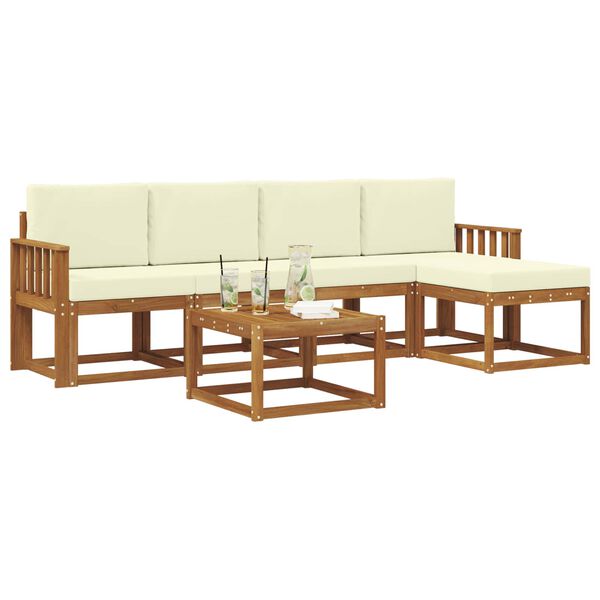 vidaXL Lauko sofos komplektas su pagalve 6 pcs Natūralus ir grietinėlė