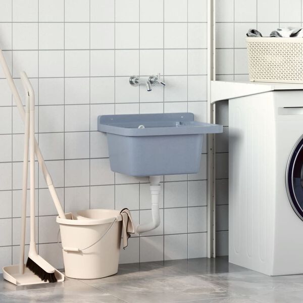 vidaXL Prie sienos montuojamas praustuvas, pilkas, 50x35x24cm, derva