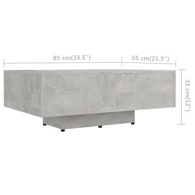 vidaXL Kavos staliukas, betono, 85x55x31cm, MDP