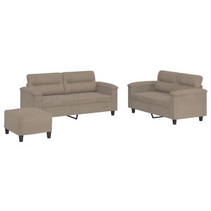 vidaXL Sofos komplektas su pagalvėlėmis, 3 dalių, taupe, audinys
