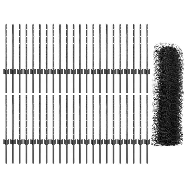 vidaXL Tvora su stulpais Pilka 0,6 x 100 m Plienas ir PVC