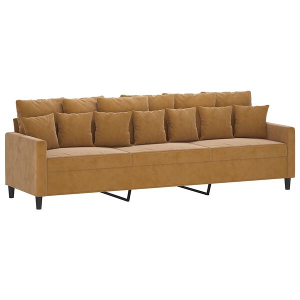 vidaXL Trivietė sofa su pakoja, rudos spalvos, 210cm, aksomas