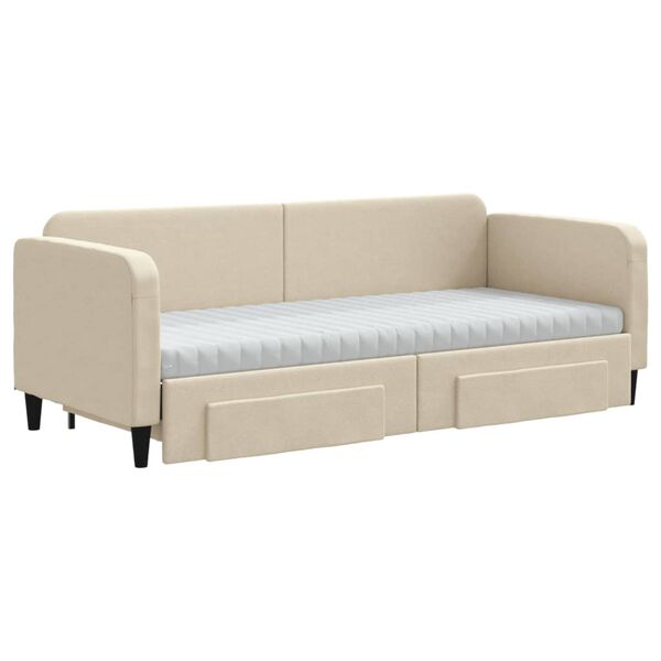 vidaXL Ištraukiama lova su stalčiais, kreminė, 80x200cm, audinys