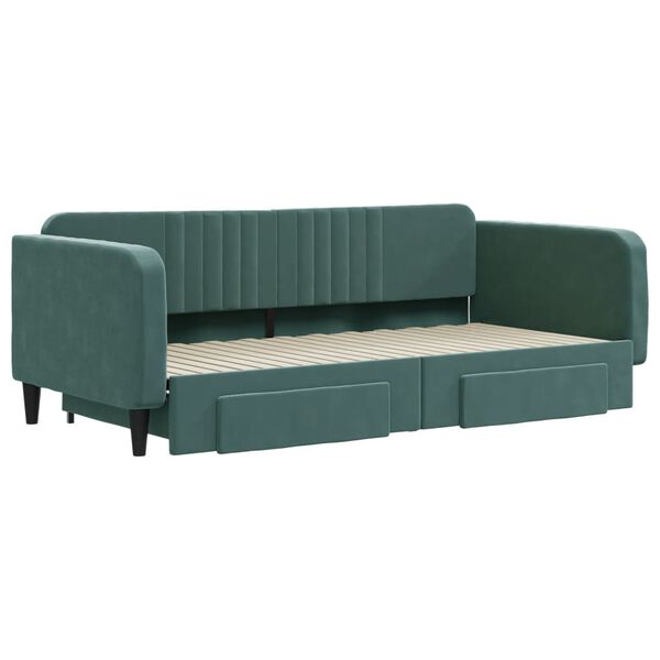 vidaXL Lova su i&scaron;traukiama dalimi/stalčiais, žalia, 100x200cm, aksomas
