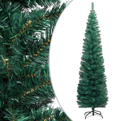 vidaXL Dirbtinė plona Kalėdų eglutė su stovu, žalia, 210cm, PVC