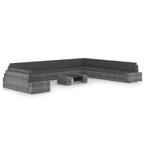 vidaXL Sodo komplektas su pagalvėlėmis, 11 dalių, pilkas, poliratanas