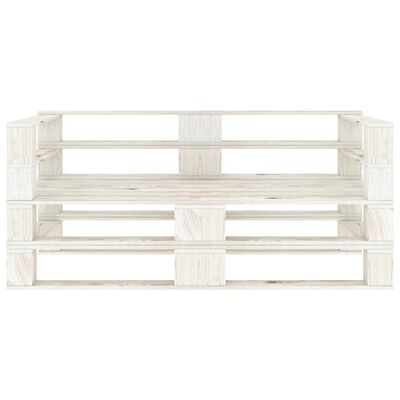 vidaXL Dvivietė sodo sofa iš palečių, balta, mediena (2x49333)