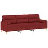vidaXL Trivietė sofa su pagalvėmis, raudonojo vyno, 210cm, audinys