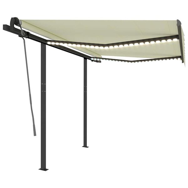 vidaXL Automatinė markizė su LED/vėjo jutikliu, kreminė, 3x2,5m