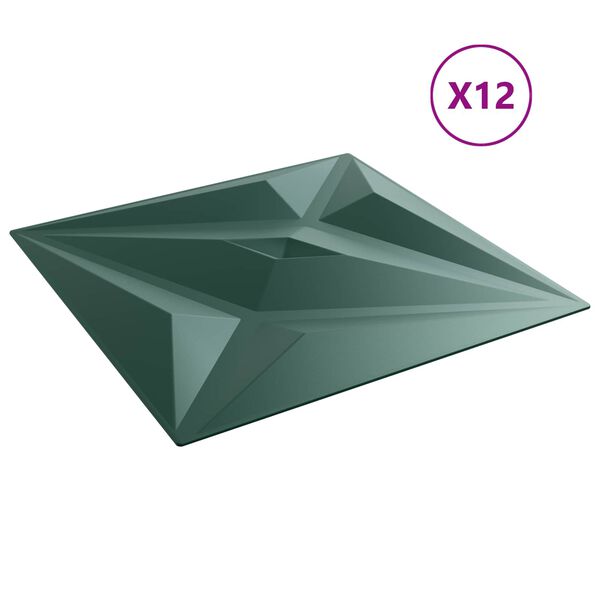 vidaXL Sienų plok&scaron;tės 12 pcs Star Žalias 50 x 50 cm XPS Putplastis