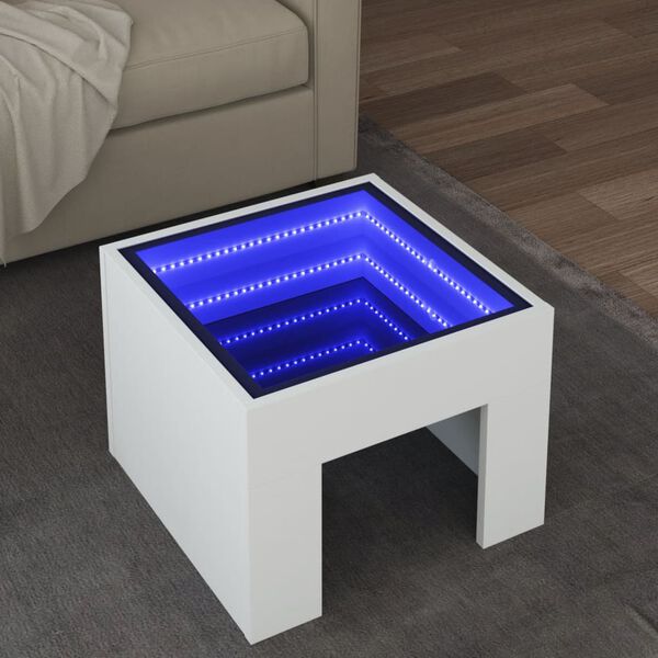 vidaXL Kavos staliukas su Infinity LED lemputėmis, baltas, 40x40x30cm
