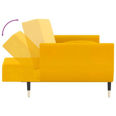 vidaXL Dvivietė sofa-lova su pakoja ir pagalvėmis, geltona, aksomas