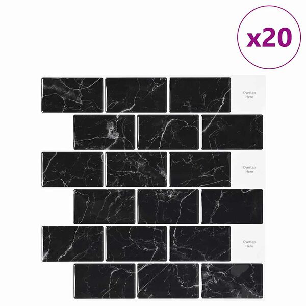 vidaXL Metro plytelė 20 pcs Juodas marmuras 30,5 x 30,5 cm