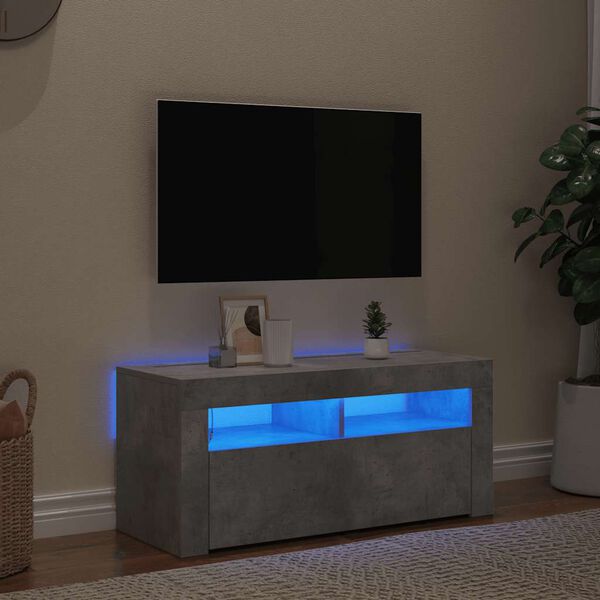 vidaXL TV spintelė su LED ap&scaron;vietimu, betono pilka, 90x35x40cm