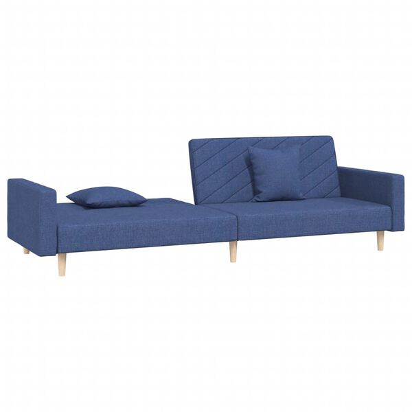 vidaXL Dvivietė sofa-lova su dvejomis pagalvėmis, mėlyna, audinys