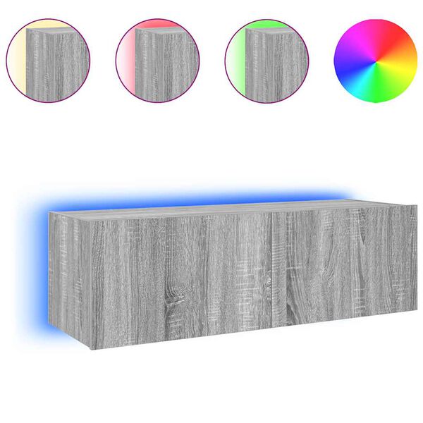 vidaXL Sieninė TV spintelė su LED lemputėmis, pilka, 100x35x31cm