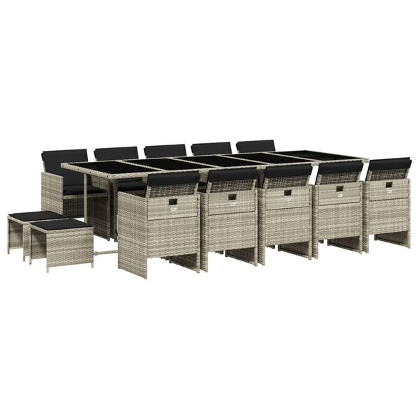 vidaXL Sodo komplektas su pagalvėlėmis, 15 dalių, pilkas, poliratanas