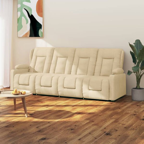 vidaXL Keturvietis atlošiamas masažinis krėslas, kreminis, audinys