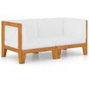 vidaXL Dvivietė sofa su kreminėmis pagalvėlėmis, akacijos masyvas