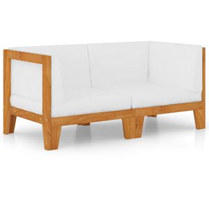 vidaXL Dvivietė sofa su kreminėmis pagalvėlėmis, akacijos masyvas