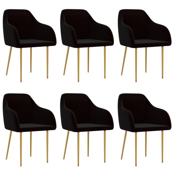 vidaXL Valgomojo kėdės, 6vnt., juodos spalvos, aksomas