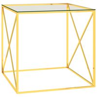 vidaXL Kavos staliukas, auksinis, 55x55x55cm, plienas ir stiklas