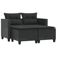 vidaXL Dvivietė sodo sofa su taburetėmis, juodos spalvos, poliratanas