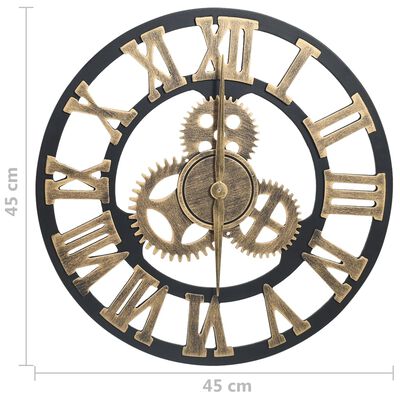 vidaXL Sieninis laikrodis, auksinės ir juodos spalvos, 45cm, MDF