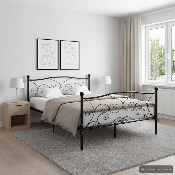 vidaXL Lovos rėmas su grotelių pagrindu, juodas, 160x200cm, metalas