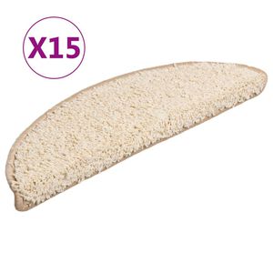 vidaXL Laiptų kilimėliai, 15 vnt., 56x17x3 cm, kreminės spalvos, pusapvaliai