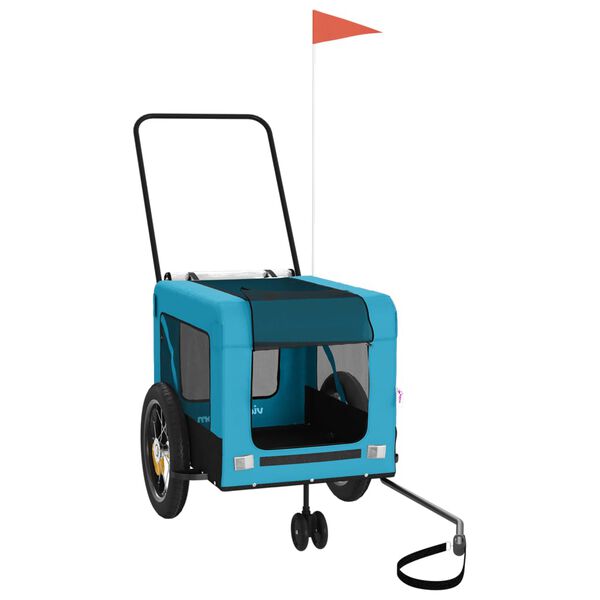 vidaXL Dviračio priekaba augintiniams, mėlyna/juoda, audinys/geležis