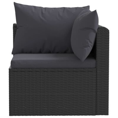 vidaXL Sodo baldų komplektas su pagalvėlėmis, 5 dalių, juodas, ratanas
