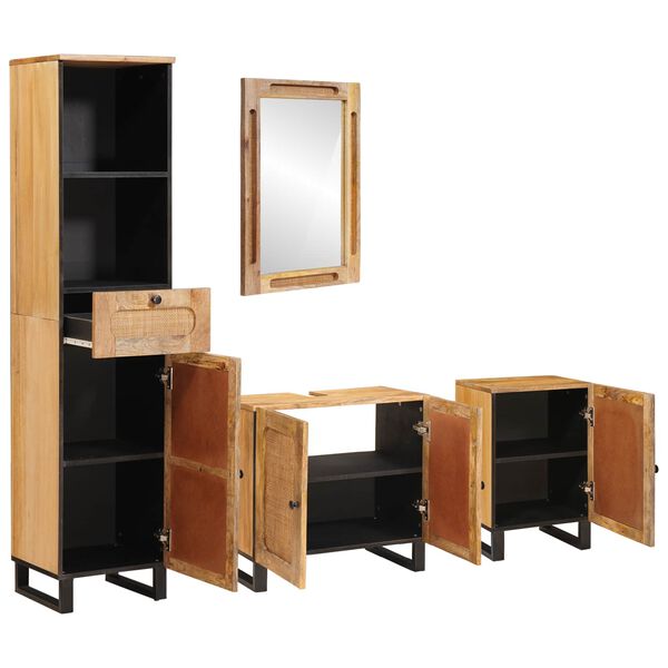 vidaXL Vonios komplektai su stalčių Natūrali Kietas mango medis