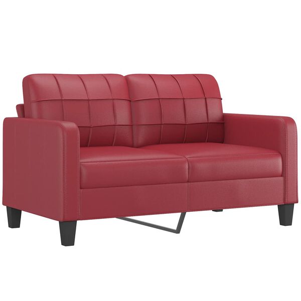 vidaXL Dvivietė sofa su pagalvėlėmis, vyno, 140cm, dirbtinė oda