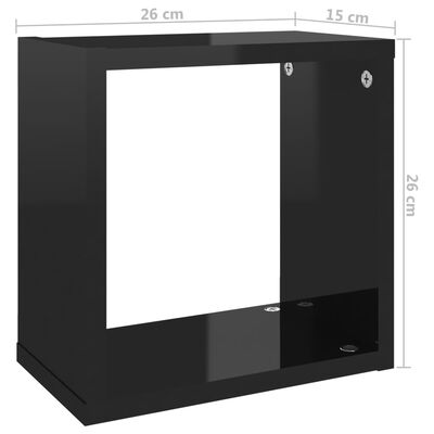 vidaXL Sieninės lentynos, 4vnt., juodos, 26x15x26cm, kubo formos