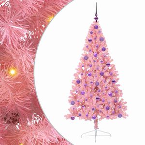 vidaXL Dirbtinis prie&scaron;&scaron;ventinis eglutė su &scaron;viesomis Rožinė 180 cm PVC