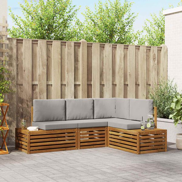 vidaXL Sofų komplektai 4 Vienetas Natūrali ir &scaron;viesiai pilka