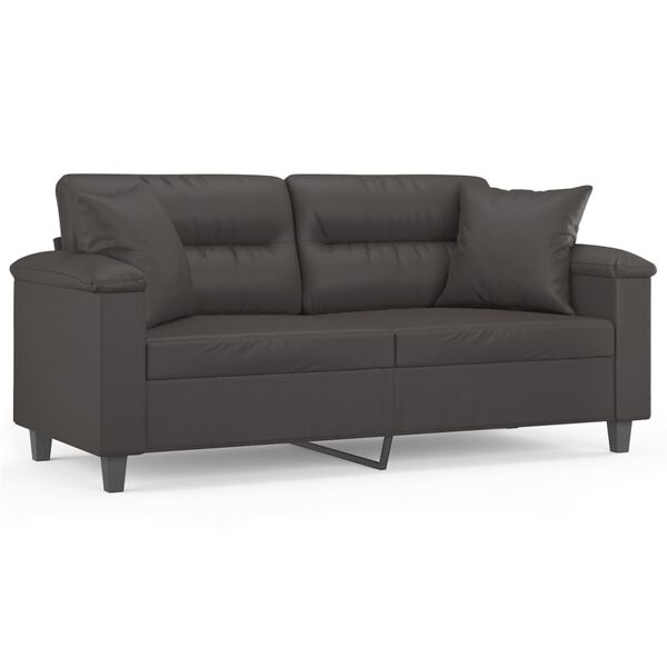 vidaXL Dvivietė sofa su pagalvėmis, pilka, 140cm, dirbtinė oda