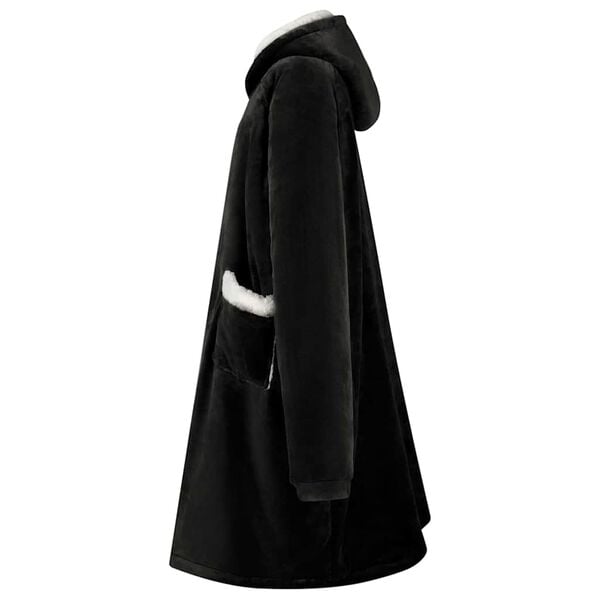 vidaXL Antklodė-džemperis su gobtuvu Juoda m Pūkelis ir flanelė